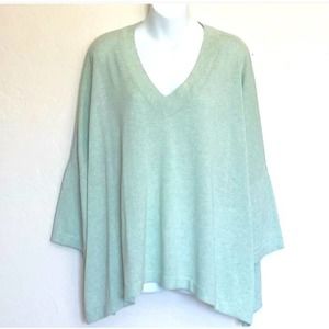 PureJill Womens V-Neck 3/4 Sleeve Cotton Soft Mint Green Sz XS Oversized Sweater